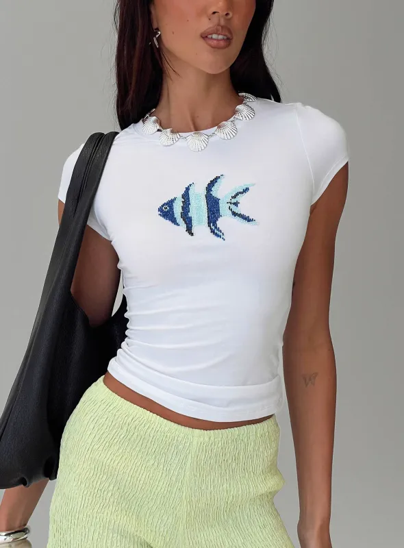 Rising Sun Beaded Top White sold by Princess Polly