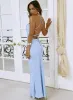 Nyna Cowl Neck Maxi Dress Blue Jacquard sold by Princess Polly