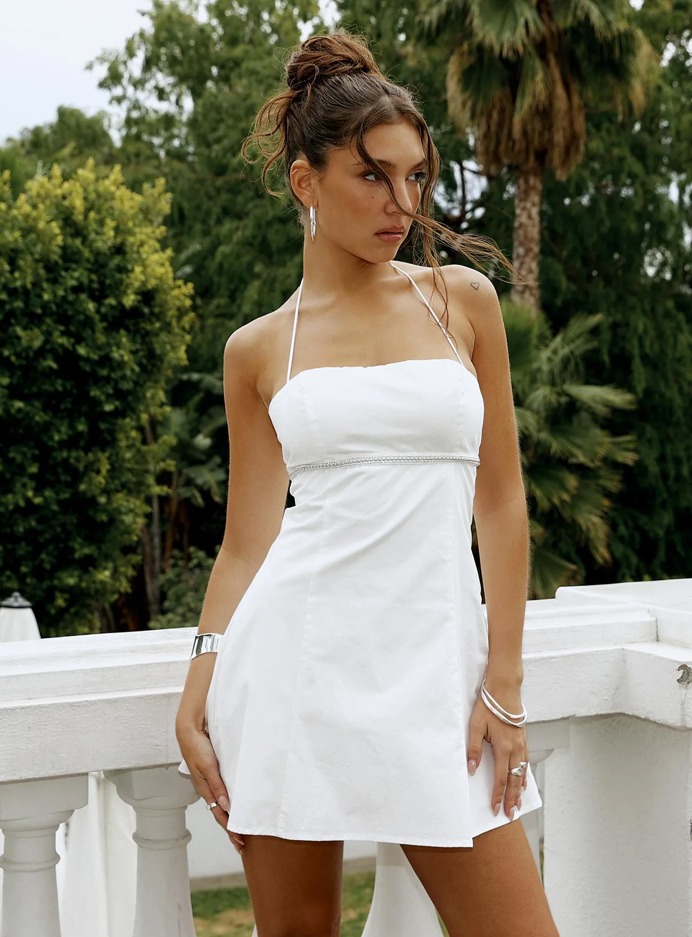 Just Promise Diamante Detail Mini Dress White sold by Princess Polly product image thumbnail 3