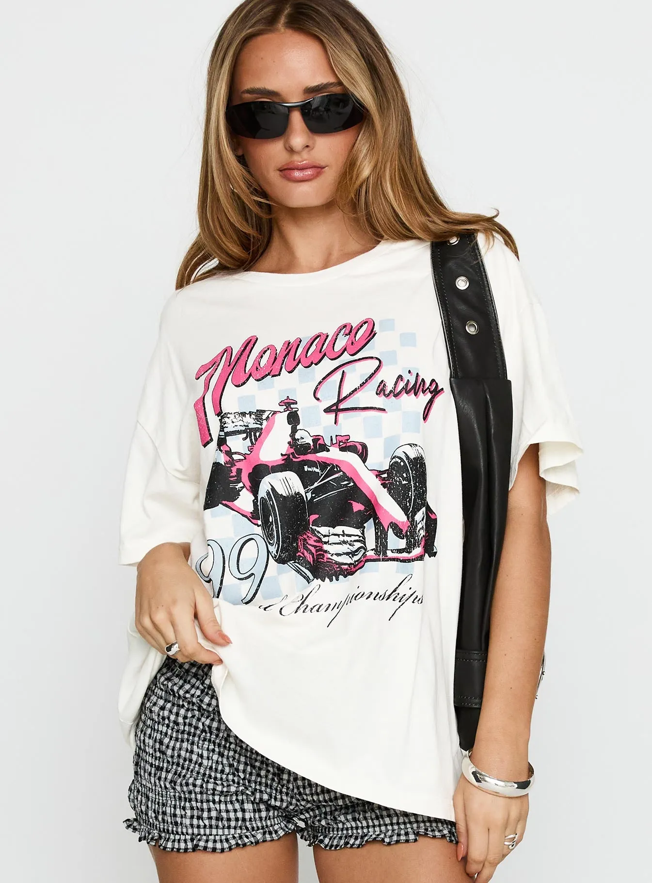 Monaco Racing 99 Oversized Tee White sold by Princess Polly