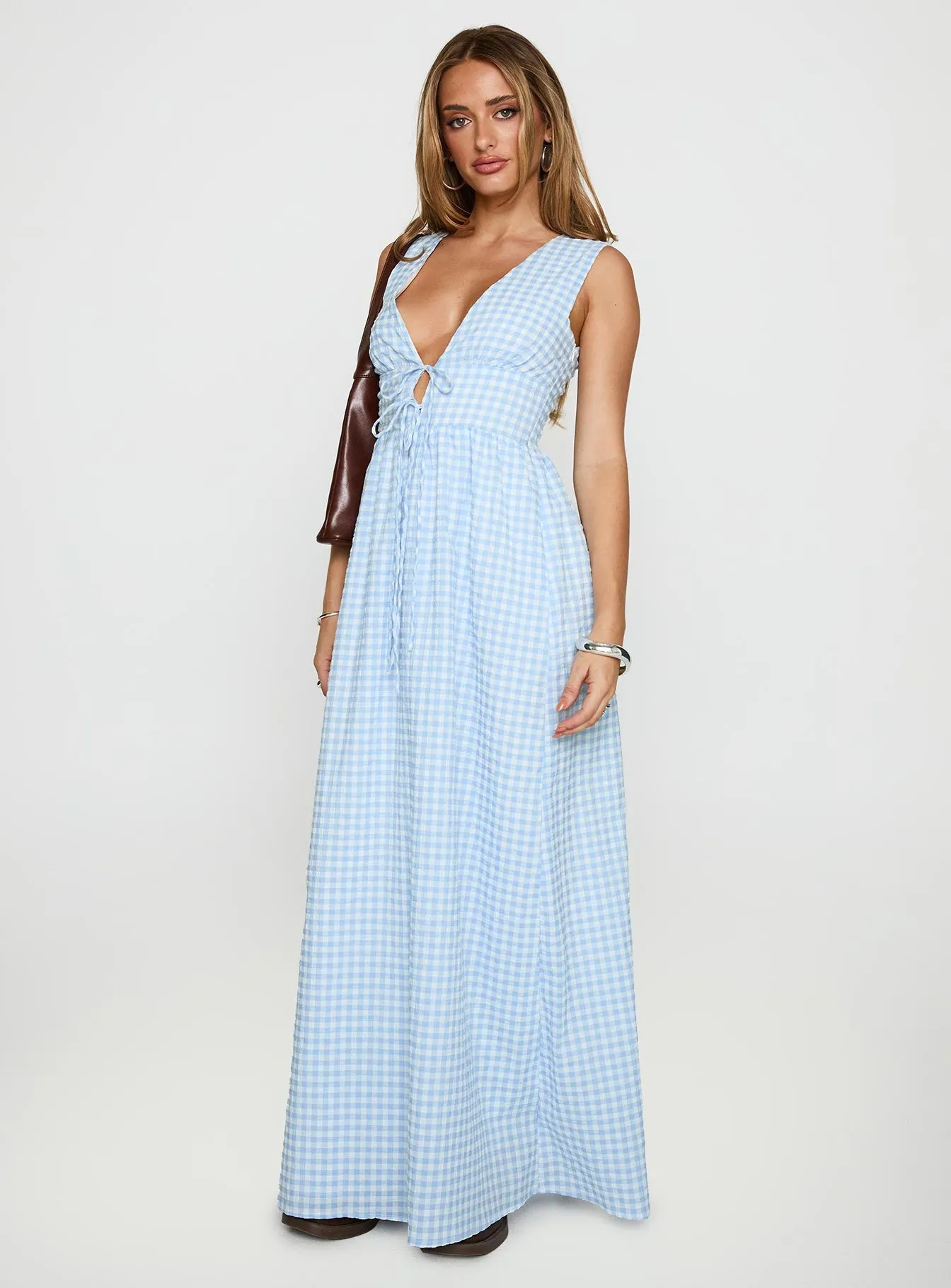Pokey Maxi Dress Blue Check sold by Princess Polly