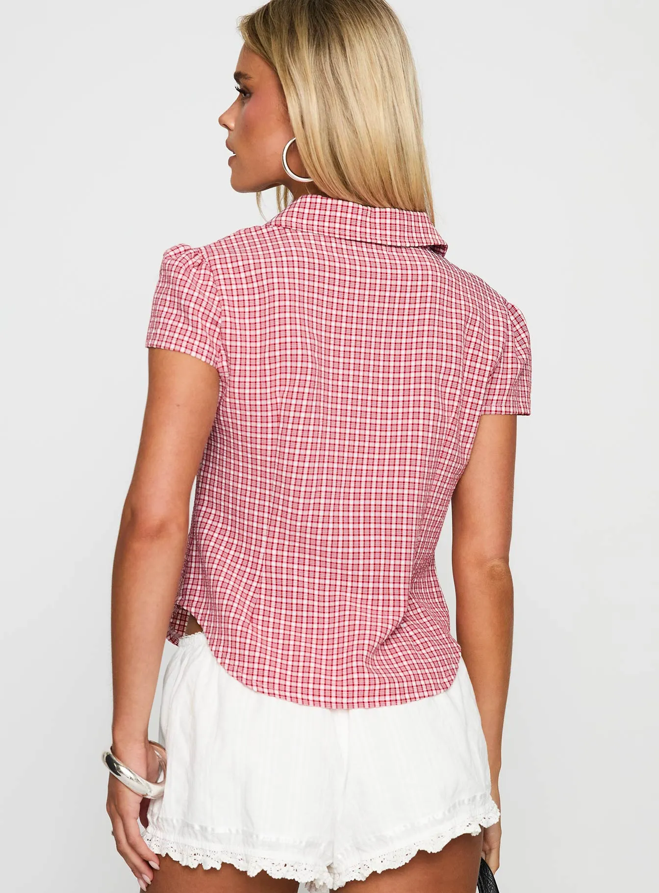 Float Away Button Up Top Red Check sold by Princess Polly product image thumbnail 5