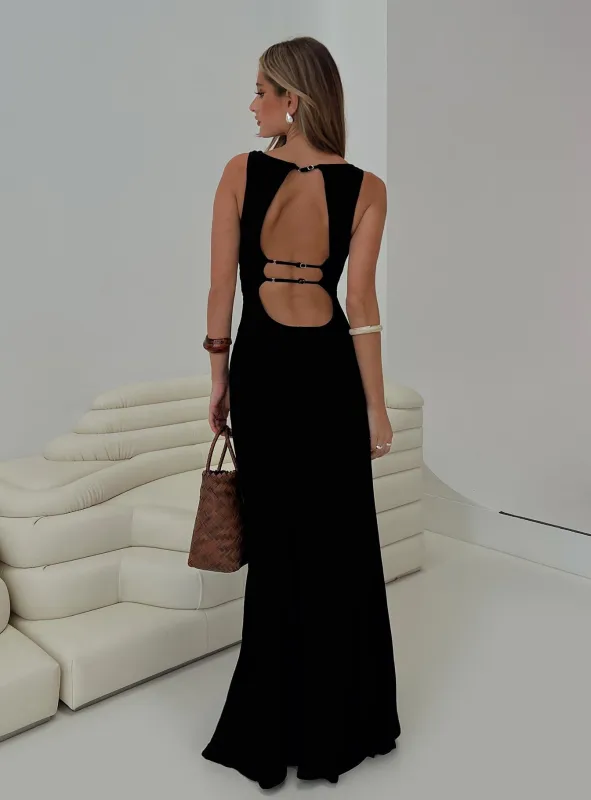 Ace Of Hearts Backless Maxi Dress Black Petite sold by Princess Polly