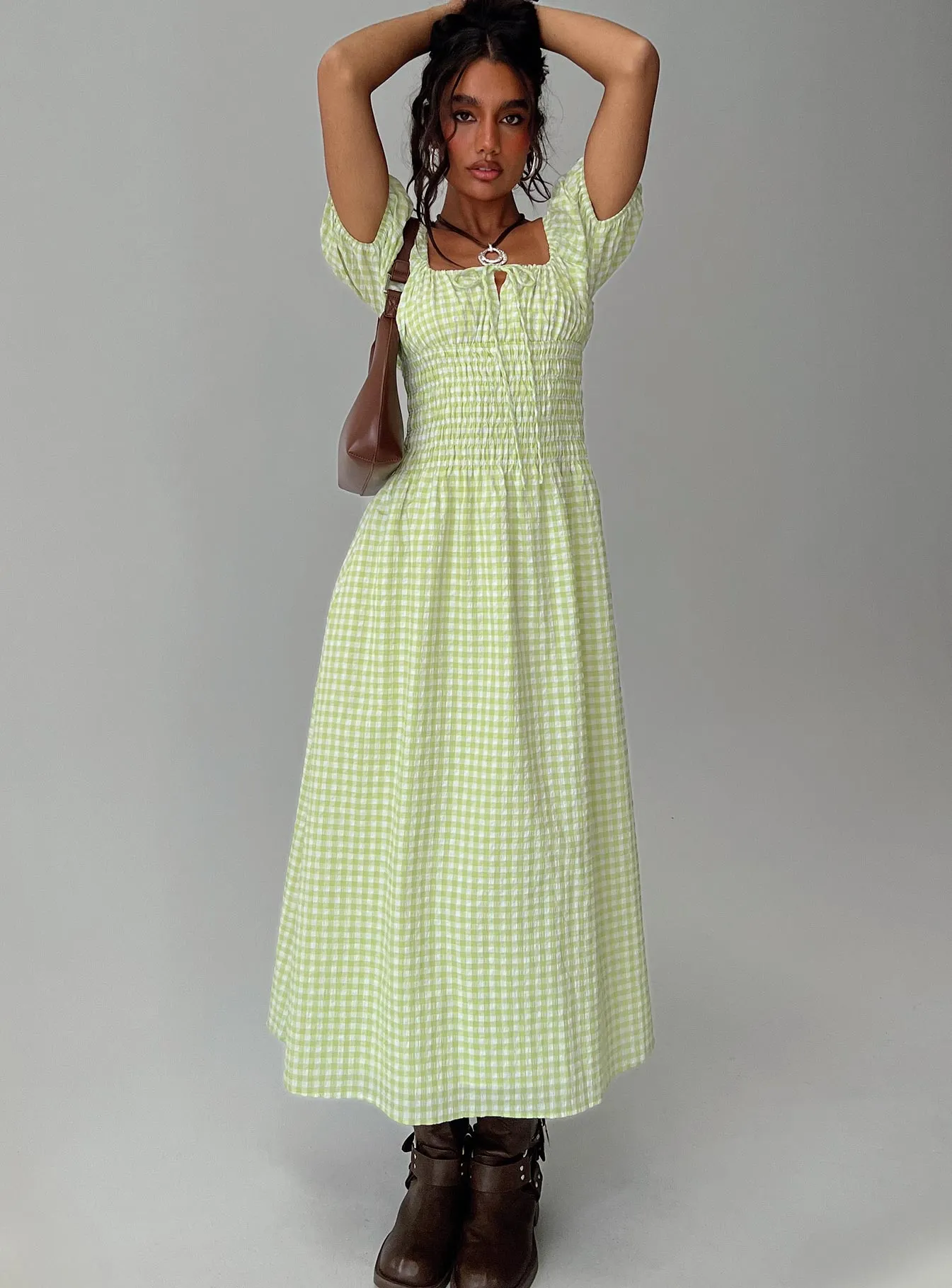 More Than Butterflies Maxi Dress Green Check sold by Princess Polly