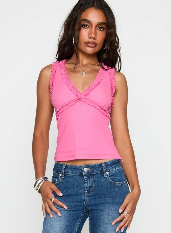 Danyia Frill Top Pink sold by Princess Polly