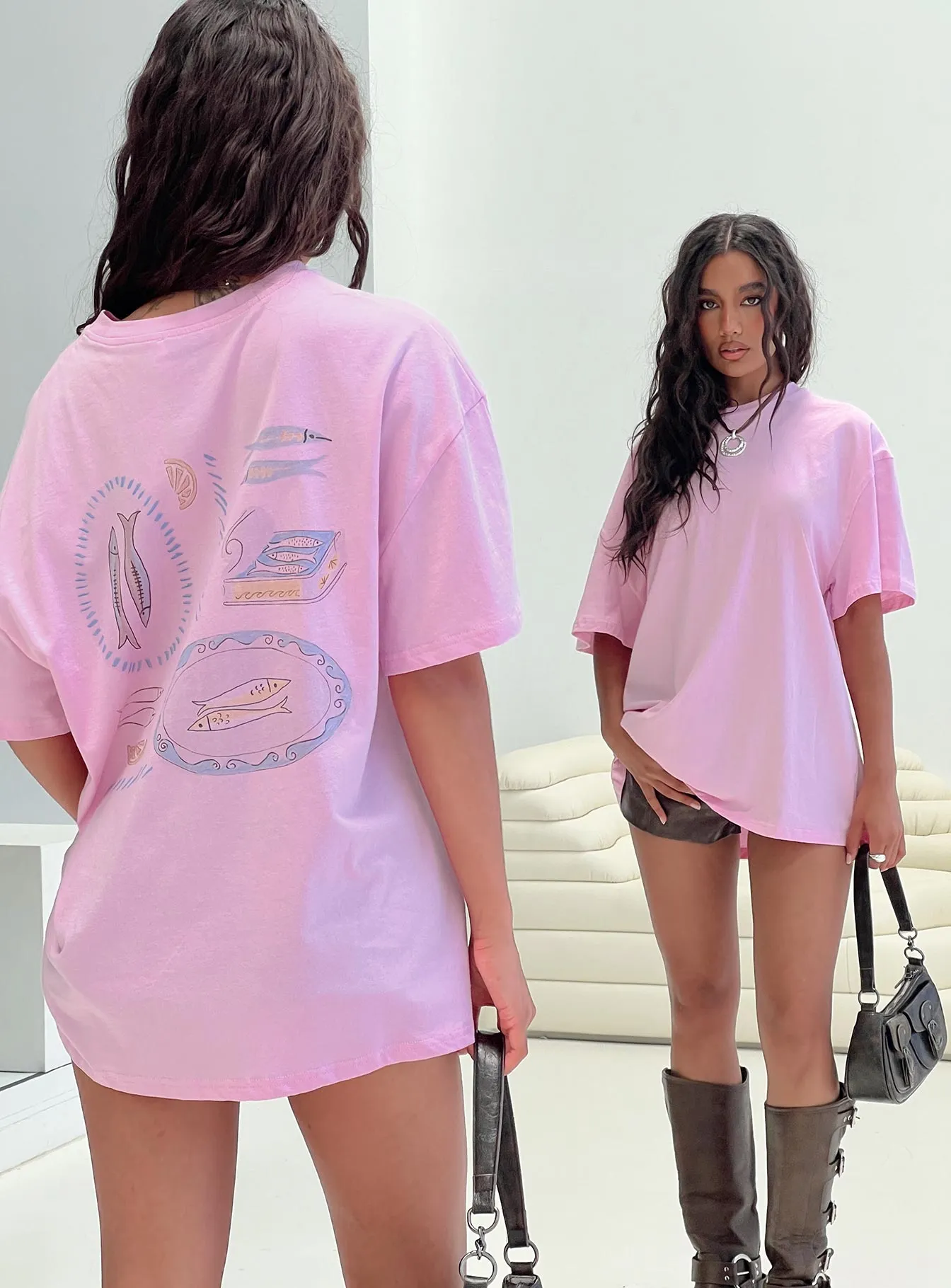 Sardines Please Oversized Tee Pink sold by Princess Polly