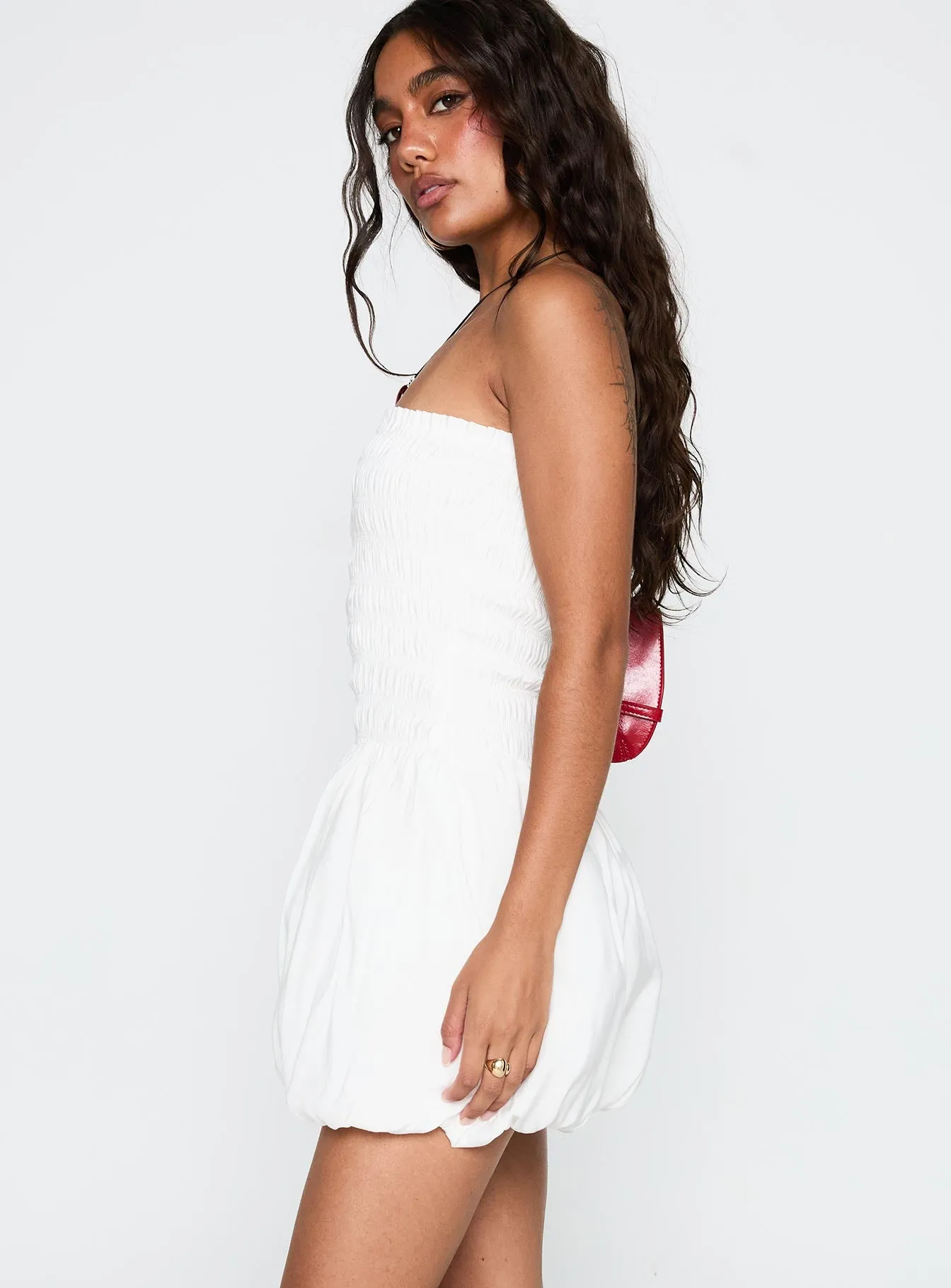 Anemone Bubble Hem Mini Dress White sold by Princess Polly product image thumbnail 4