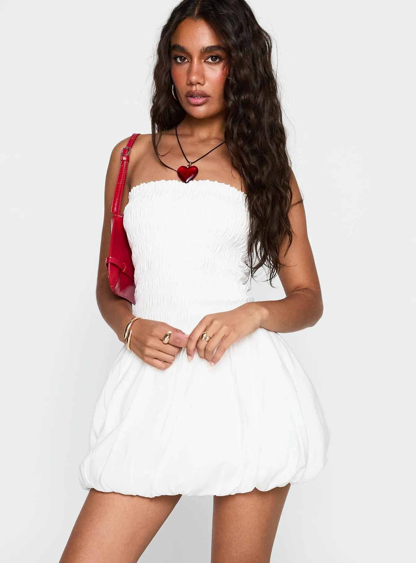 Anemone Bubble Hem Mini Dress White sold by Princess Polly product image thumbnail 2