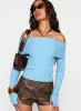 Morley Off Shoulder Sweater Blue sold by Princess Polly
