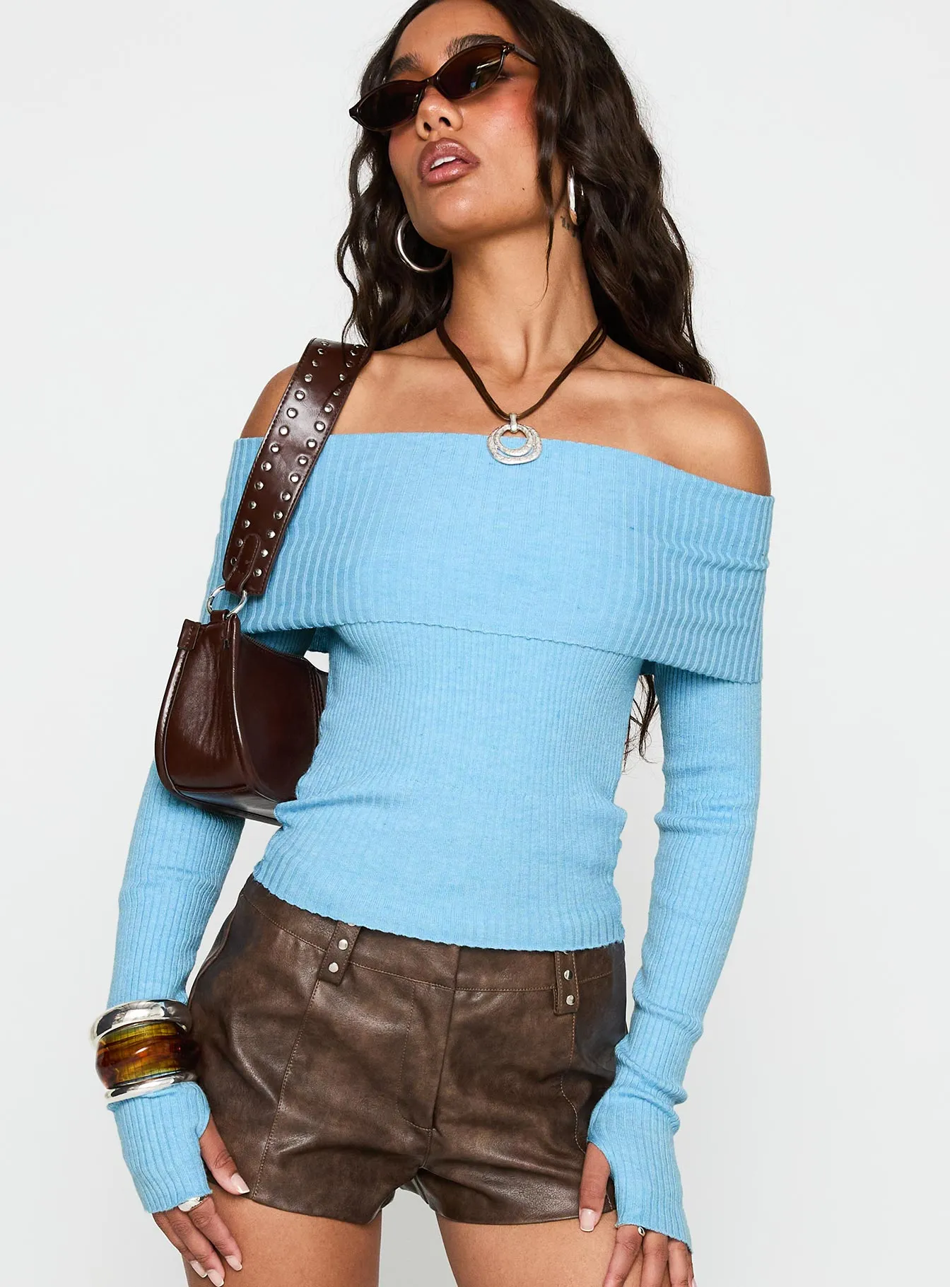 Morley Off Shoulder Sweater Blue sold by Princess Polly product image thumbnail 2
