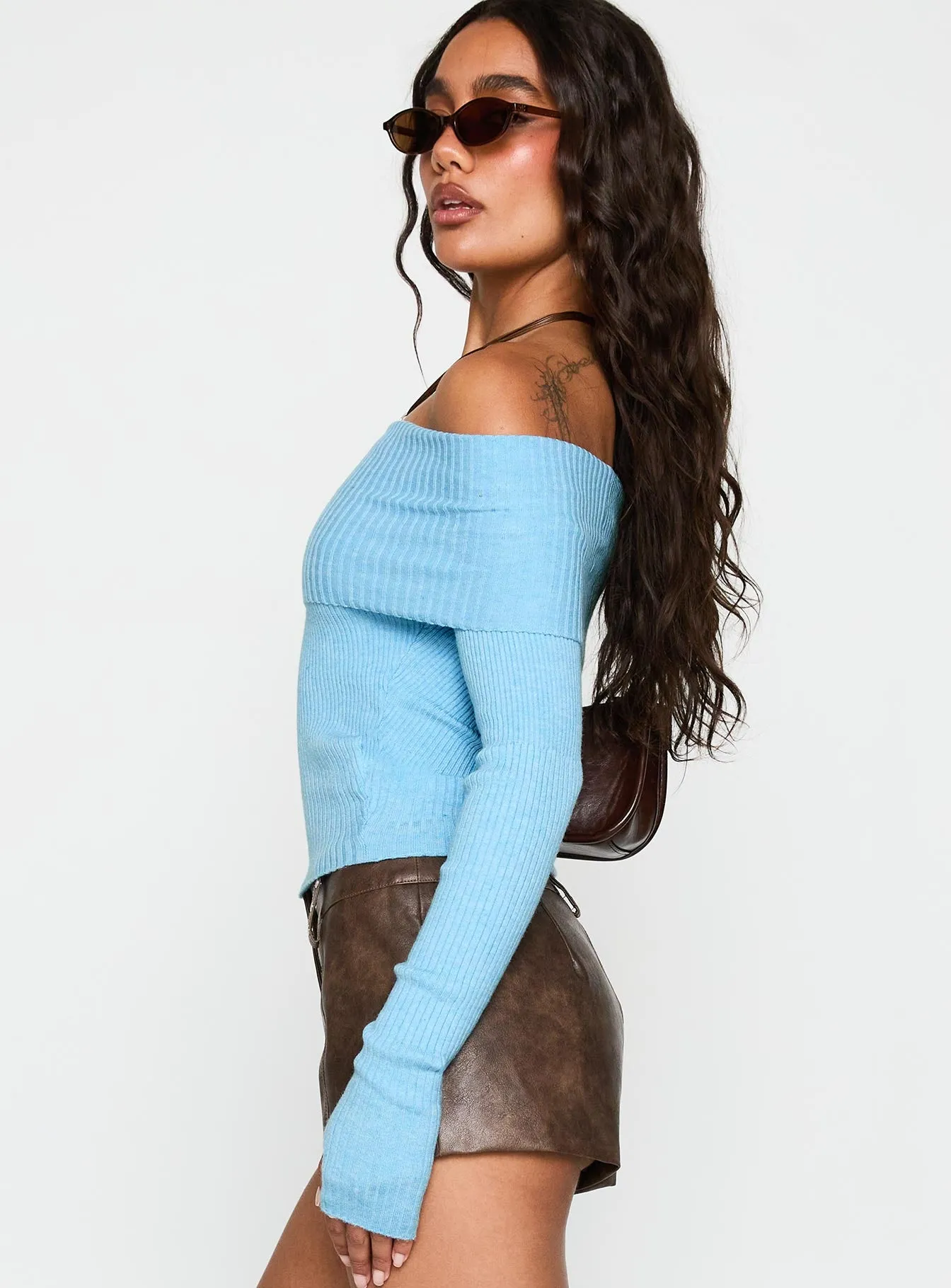 Morley Off Shoulder Sweater Blue sold by Princess Polly product image thumbnail 4
