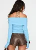 Morley Off Shoulder Sweater Blue sold by Princess Polly