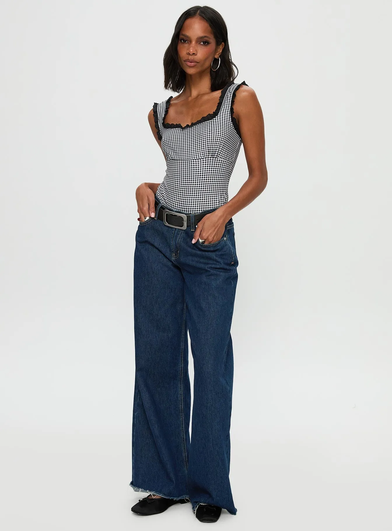 Trustfund Lace Trim Bodysuit Black / White Check sold by Princess Polly product image thumbnail 2