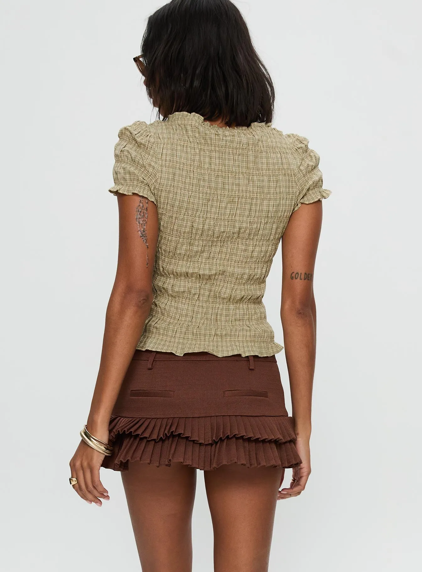 Deei Double Ruffle Mini Skort Chocolate sold by Princess Polly product image thumbnail 5