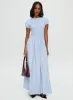 Wendelin Shirred Maxi Dress Blue Stripe sold by Princess Polly