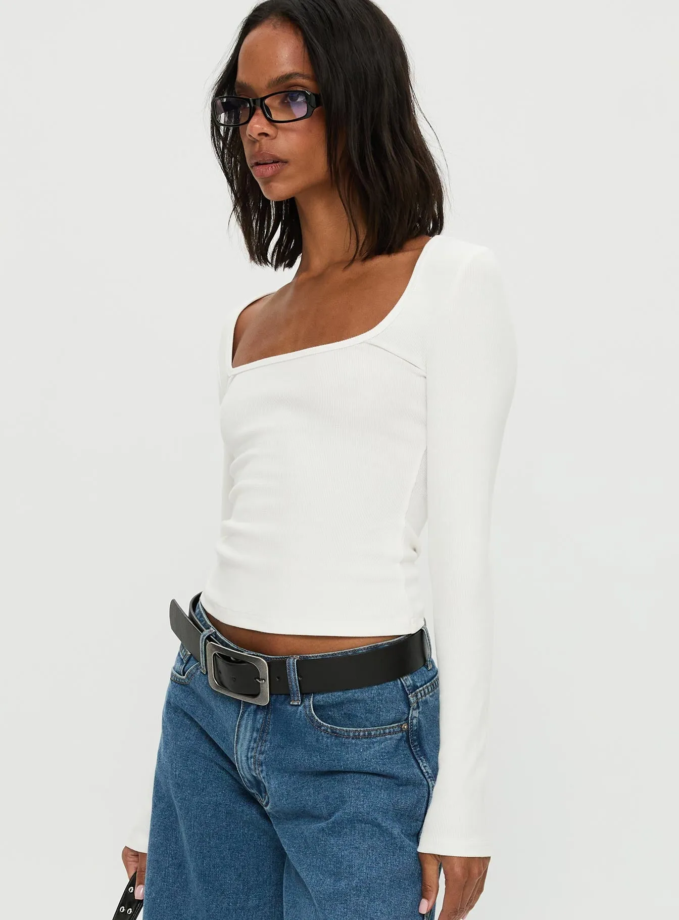 Baseline Rib Long Sleeve Top White sold by Princess Polly product image thumbnail 4