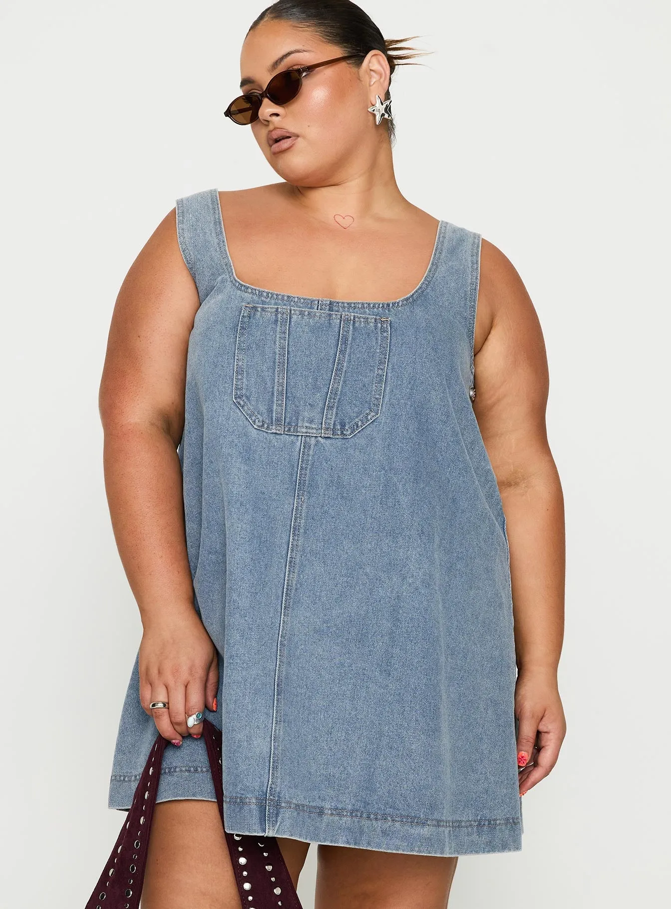 State Of Mind Mini Dress Blue Denim Curve sold by Princess Polly