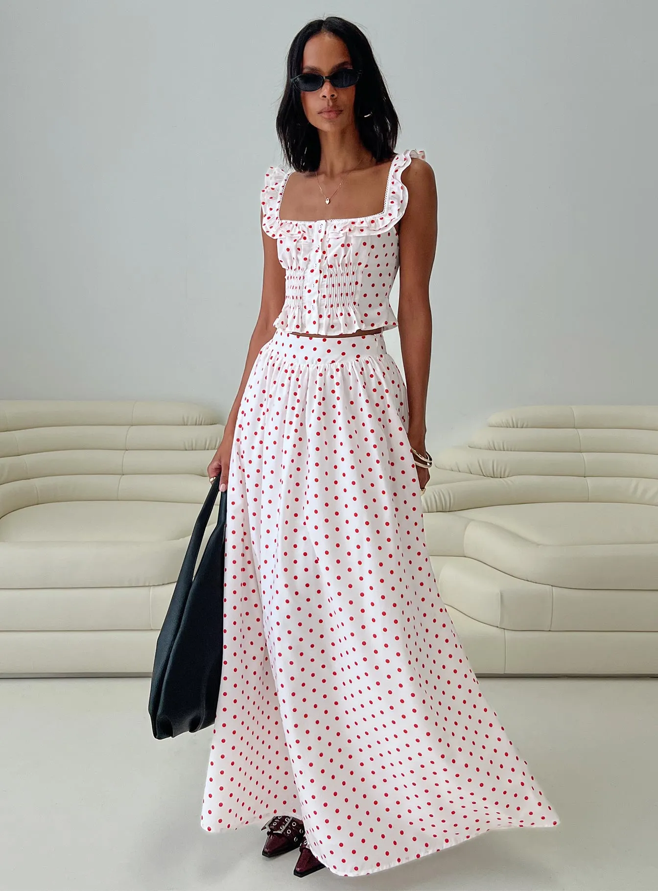 Valerio Maxi Skirt White / Red sold by Princess Polly