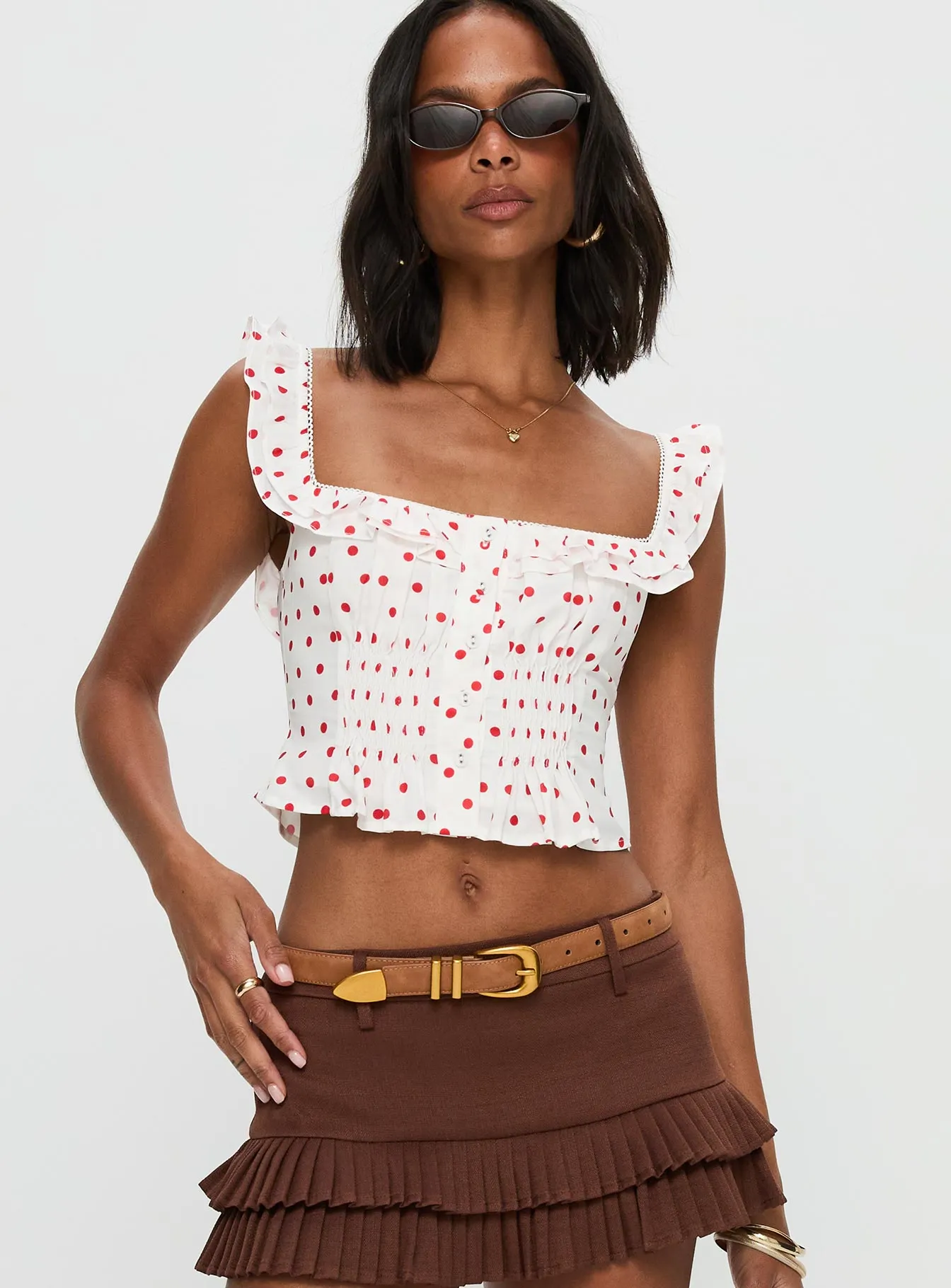 Isadoria Frill Top White / Red Polka sold by Princess Polly product image thumbnail 2