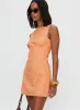 Ellesandra Boat Neck Mini Dress Orange Stripe sold by Princess Polly