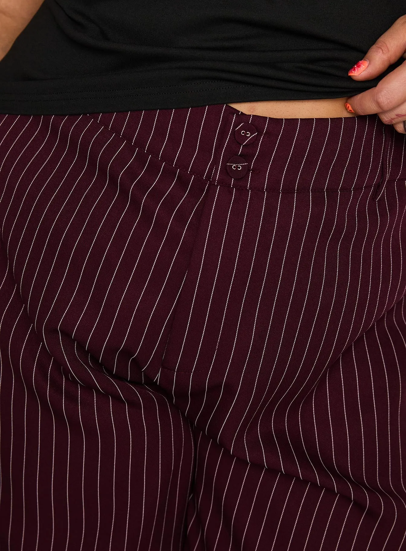 Lorenne Mid Rise Pant Burgundy Pinstripe Curve sold by Princess Polly product image thumbnail 5