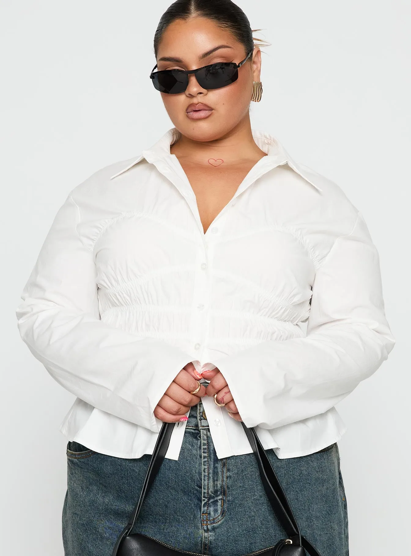 Liesel Shirred Long Sleeve Top White Curve sold by Princess Polly product image thumbnail 2