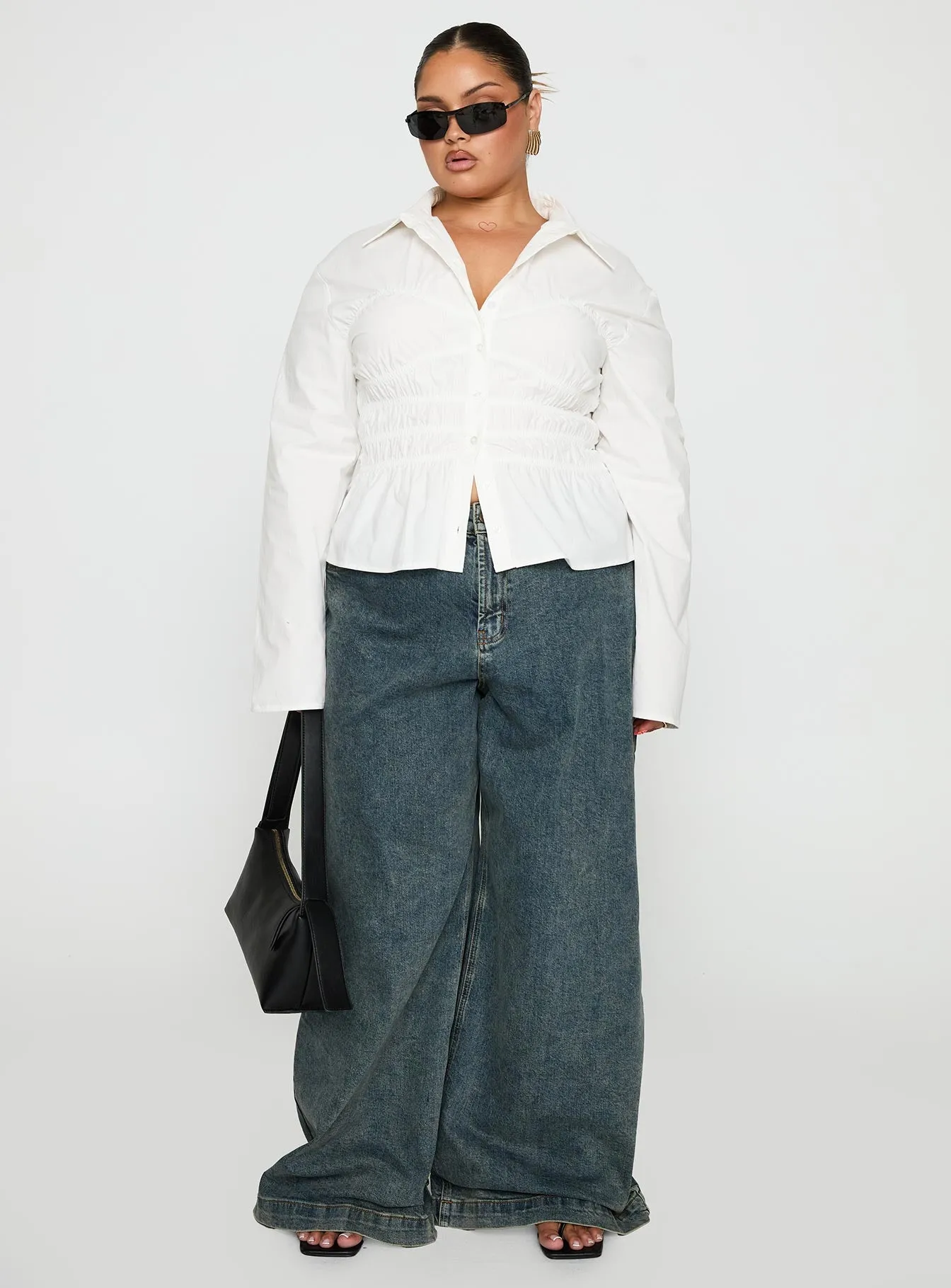 Liesel Shirred Long Sleeve Top White Curve sold by Princess Polly product image thumbnail 3