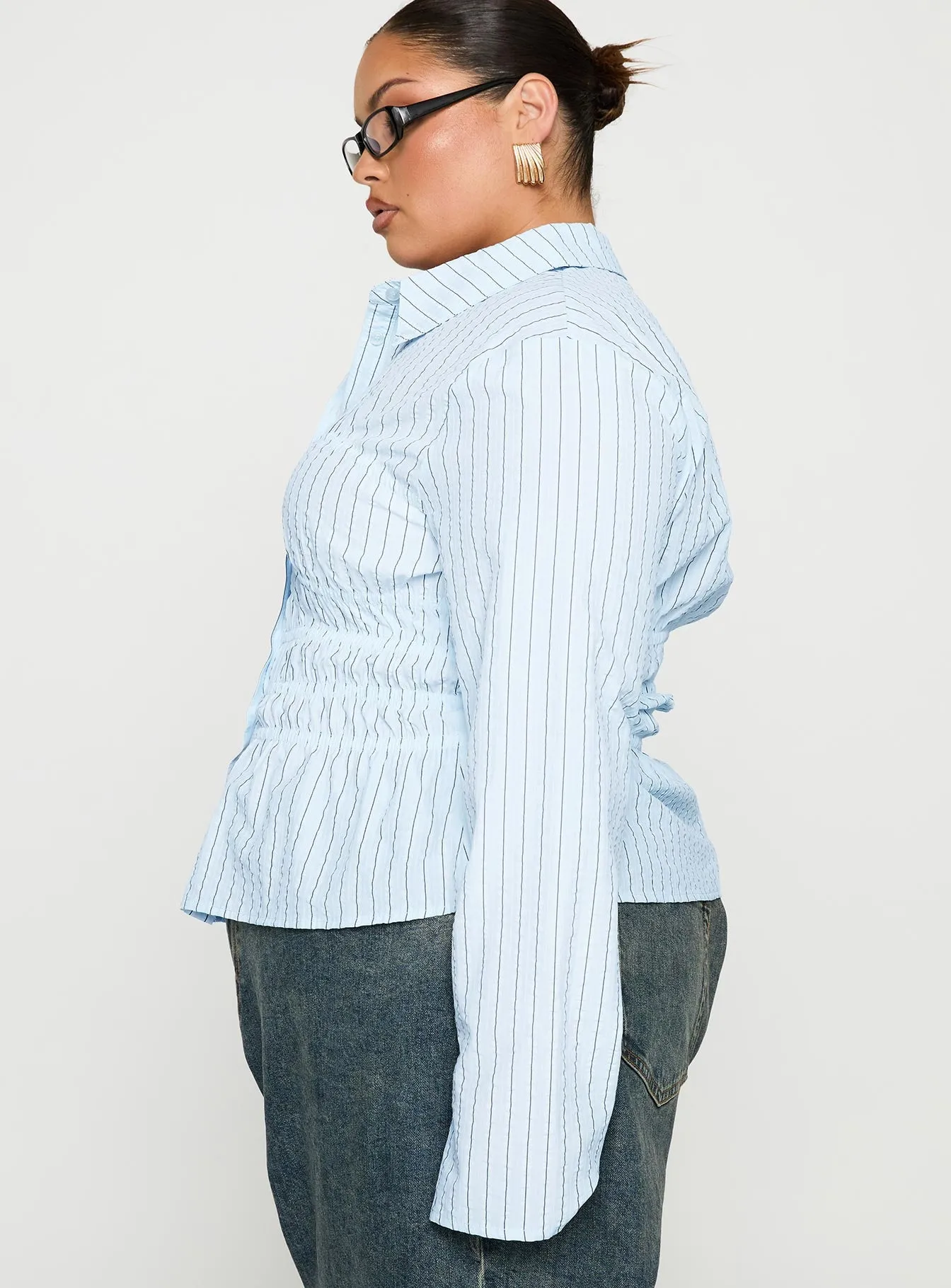 Liesel Shirred Long Sleeve Top Stripe Curve sold by Princess Polly product image thumbnail 4