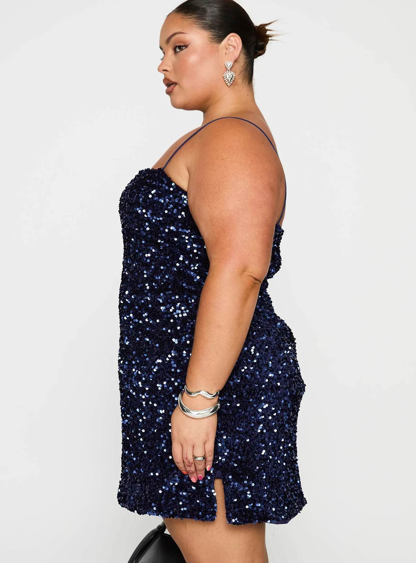 Layney Sequin Mini Dress Navy Curve sold by Princess Polly product image thumbnail 4