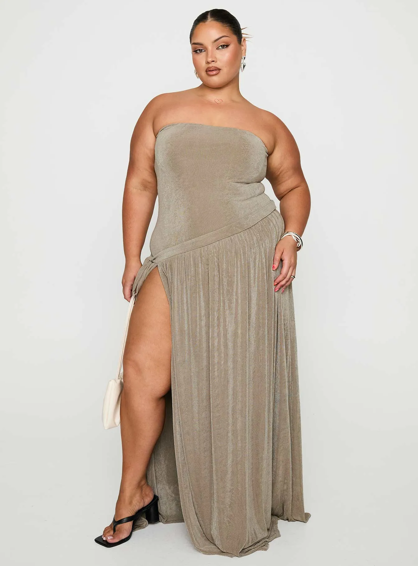 Inka Strapless Maxi Dress Taupe Curve sold by Princess Polly product image thumbnail 2