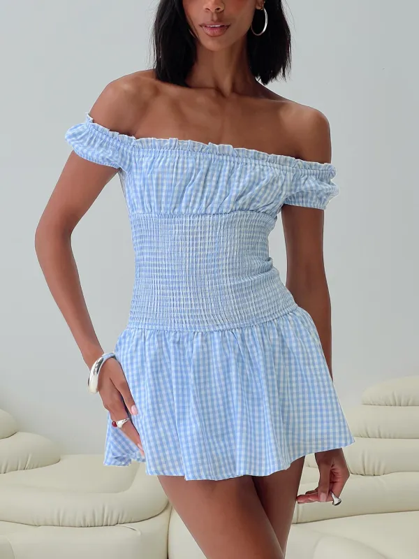 Count My Blessings Playsuit Blue Check sold by Princess Polly