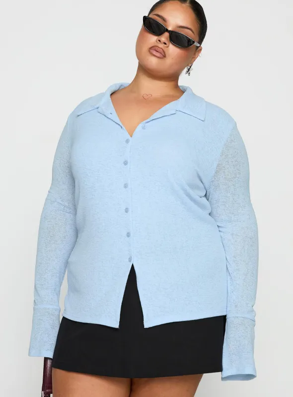 Finnean Long Sleeve Top Pale Blue Curve sold by Princess Polly