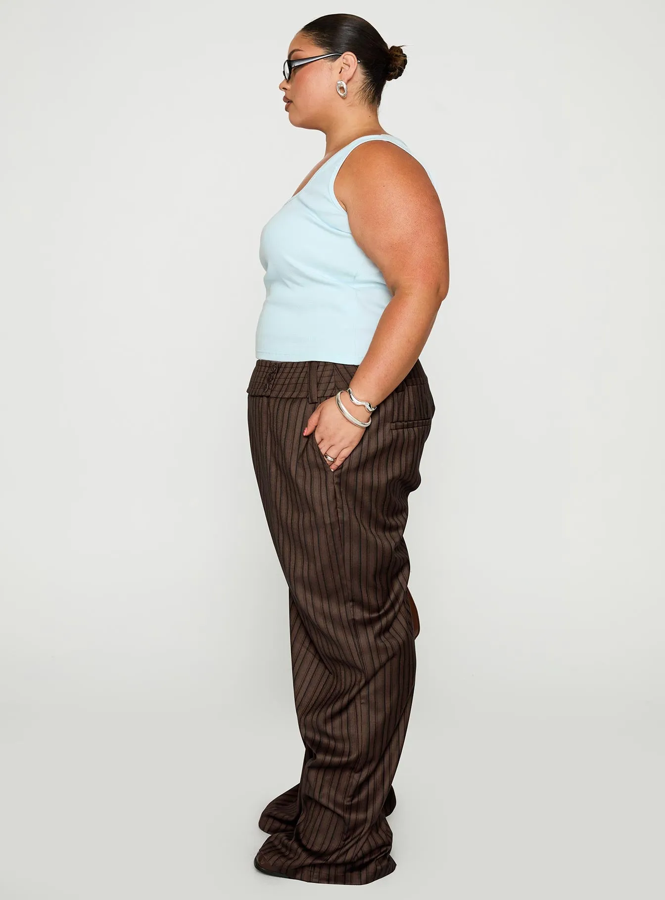 Cedars Low Rise Pant Brown Stripe Curve sold by Princess Polly product image thumbnail 4
