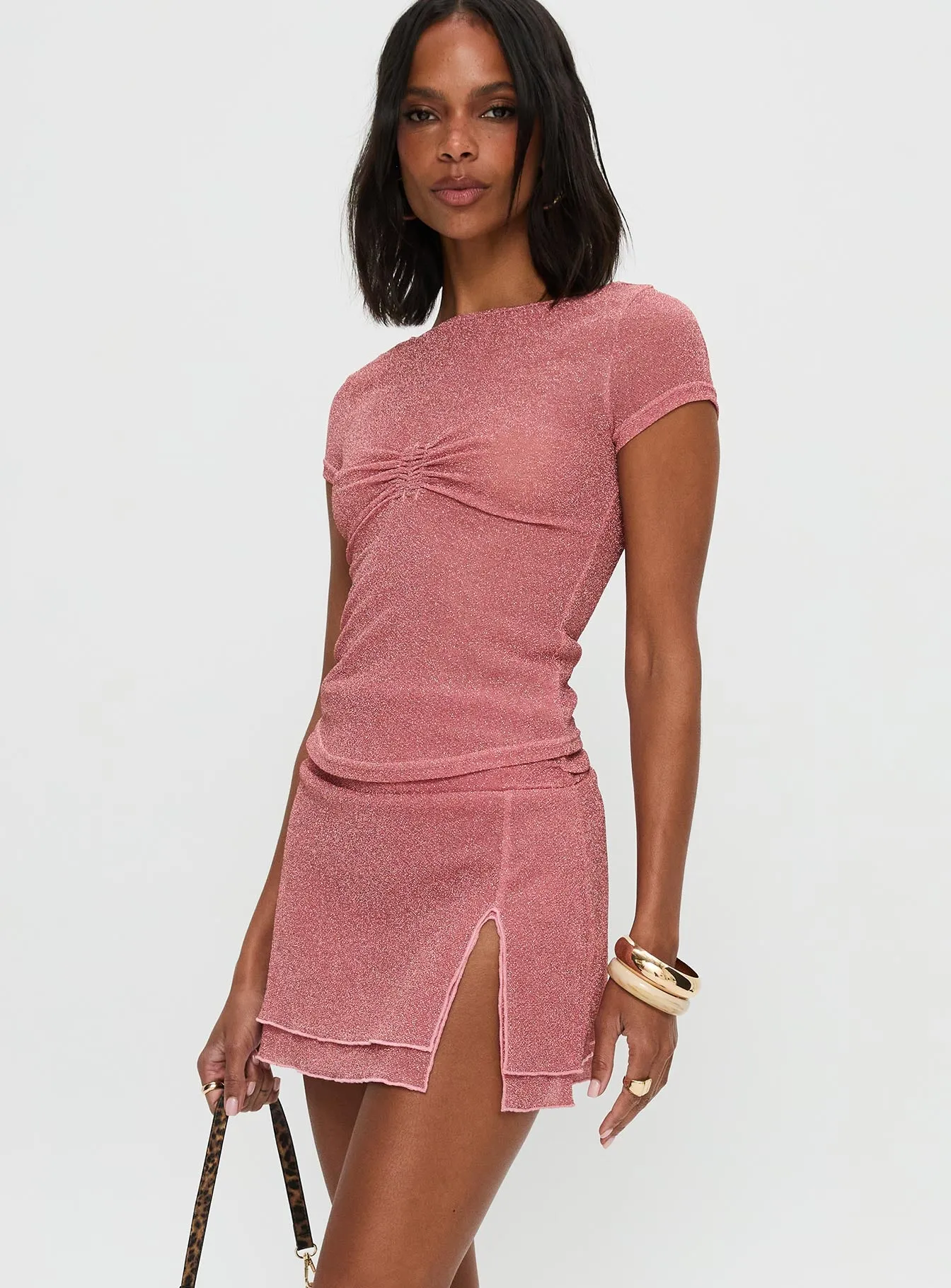Flattered Shimmer Mini Skirt Pink sold by Princess Polly product image thumbnail 4