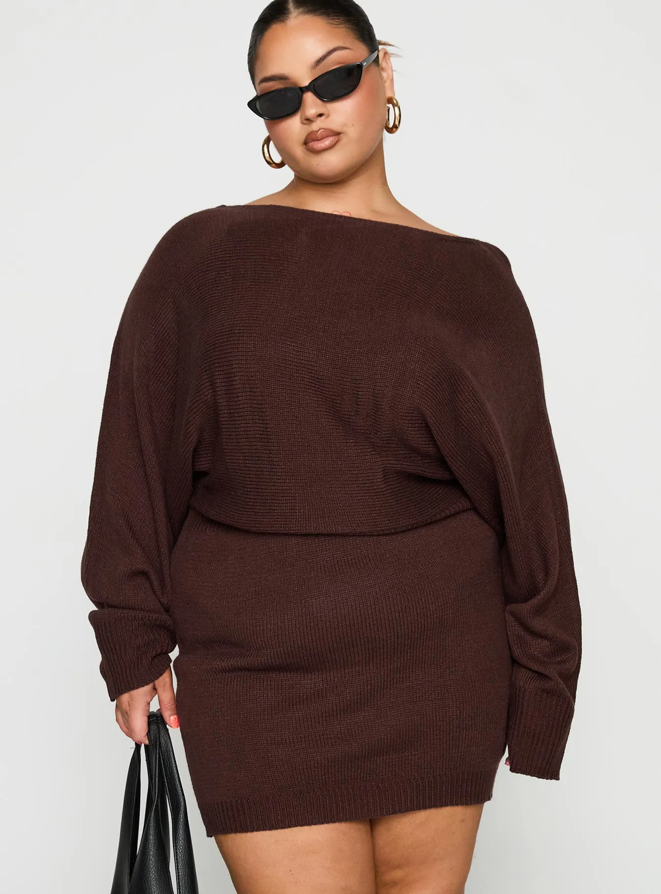 Bellamie Long Sleeve Mini Dress Chocolate Curve sold by Princess Polly product image thumbnail 2