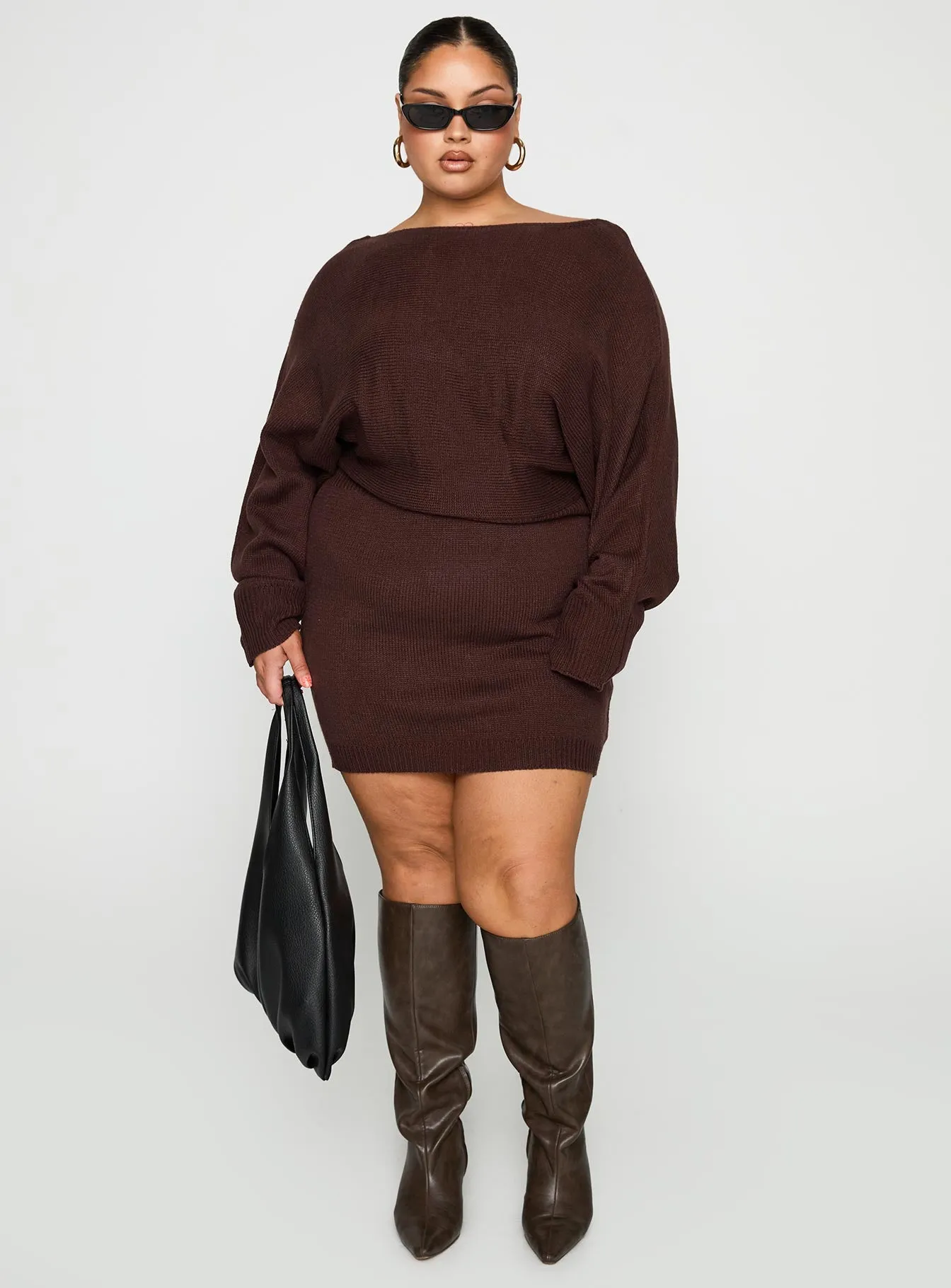 Bellamie Long Sleeve Mini Dress Chocolate Curve sold by Princess Polly product image thumbnail 3