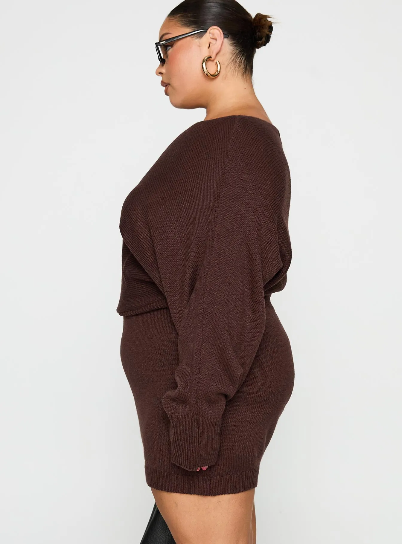 Bellamie Long Sleeve Mini Dress Chocolate Curve sold by Princess Polly product image thumbnail 4