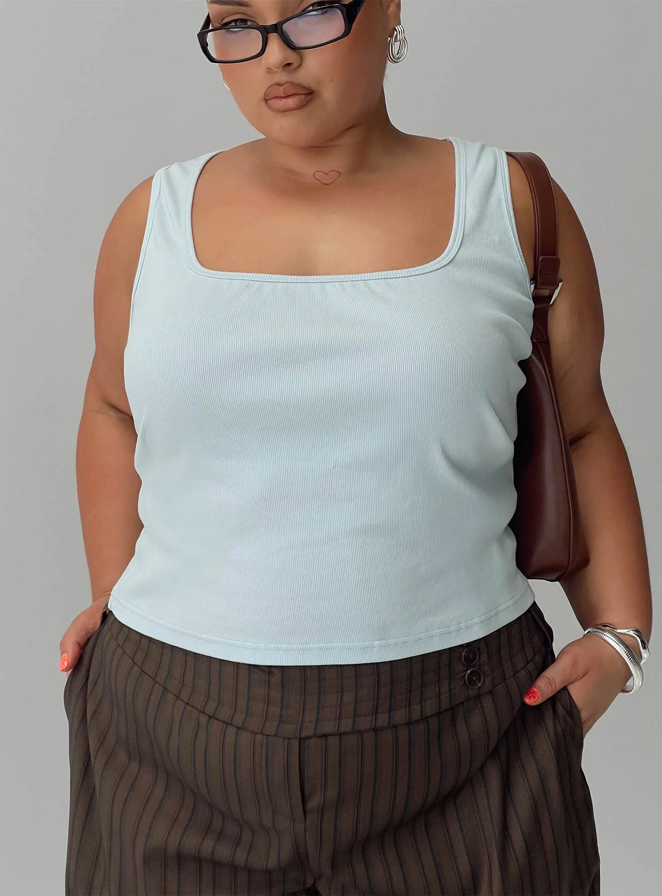 Baseline Square Neck Rib Tank Top Light Blue Curve sold by Princess Polly