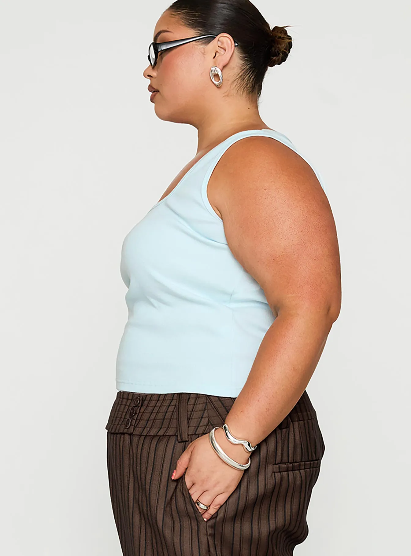 Baseline Square Neck Rib Tank Top Light Blue Curve sold by Princess Polly product image thumbnail 4