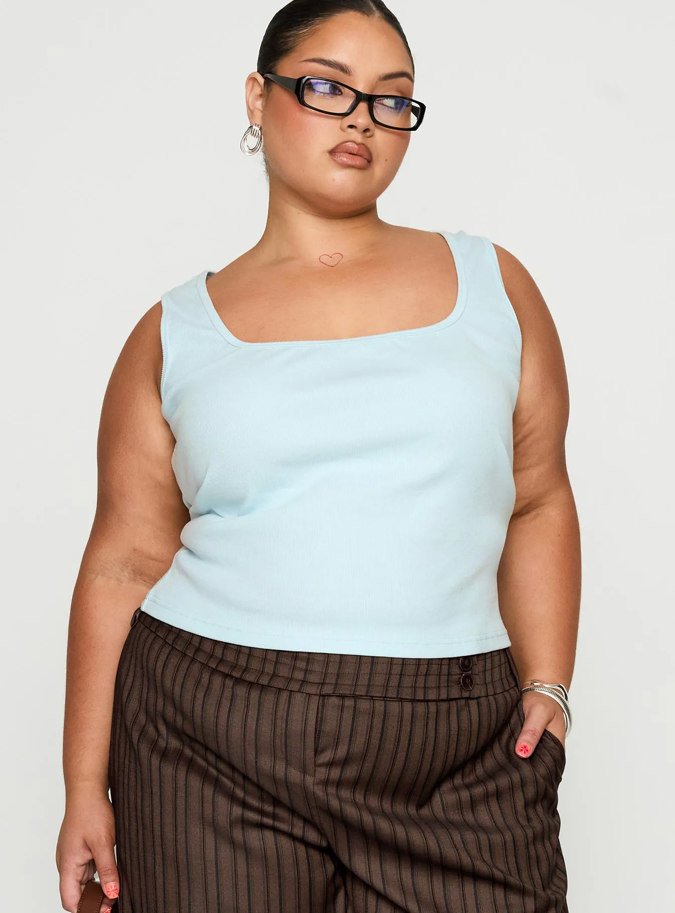 Baseline Square Neck Rib Tank Top Light Blue Curve sold by Princess Polly product image thumbnail 2