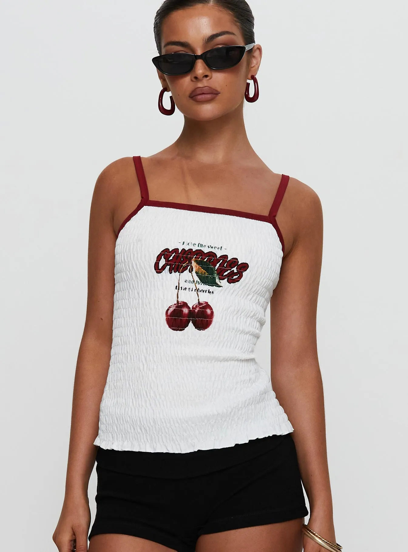 Cherrie Ties Shirred Graphic Top White sold by Princess Polly product image thumbnail 2