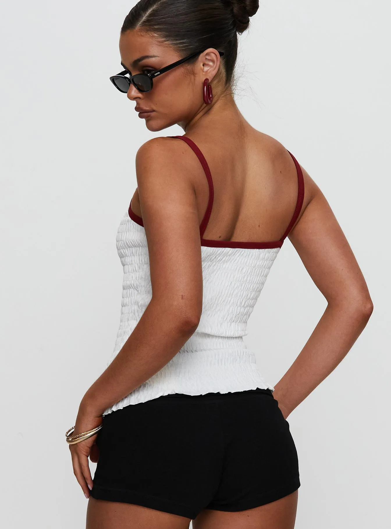 Cherrie Ties Shirred Graphic Top White sold by Princess Polly product image thumbnail 5