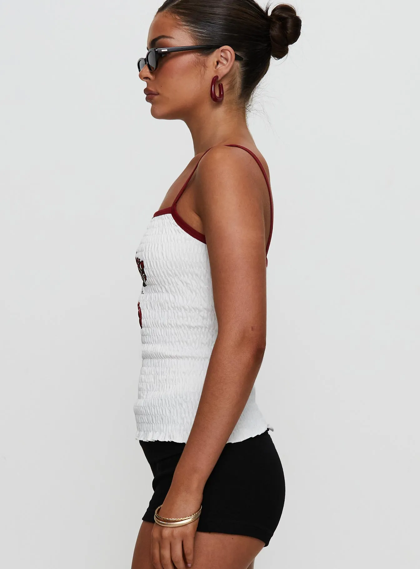 Cherrie Ties Shirred Graphic Top White sold by Princess Polly product image thumbnail 4