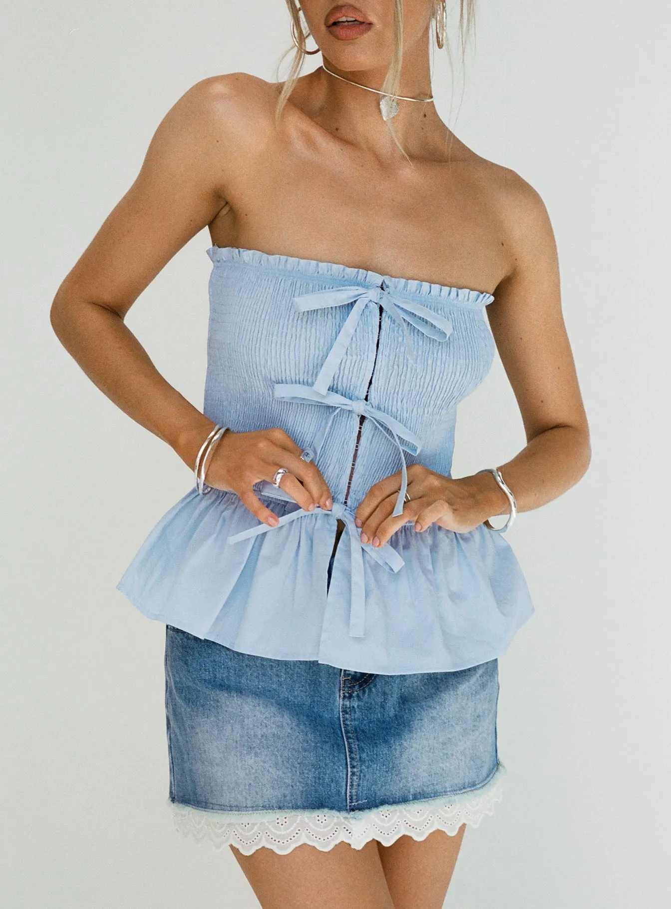 Jaymie Strapless Bow Top Blue sold by Princess Polly product image thumbnail 2
