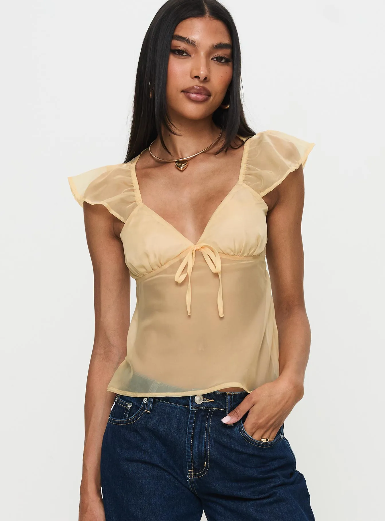 Keysia Cap Sleeve Sheer Top Apricot sold by Princess Polly product image thumbnail 2