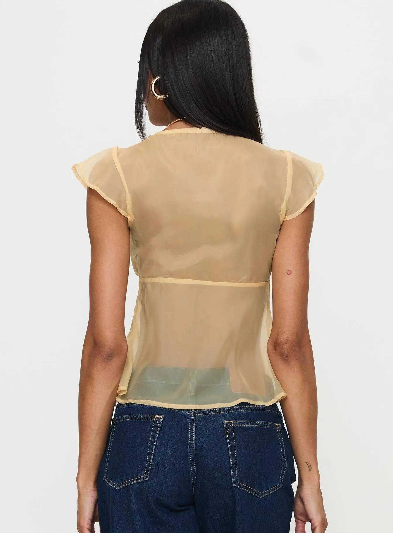 Keysia Cap Sleeve Sheer Top Apricot sold by Princess Polly product image thumbnail 5