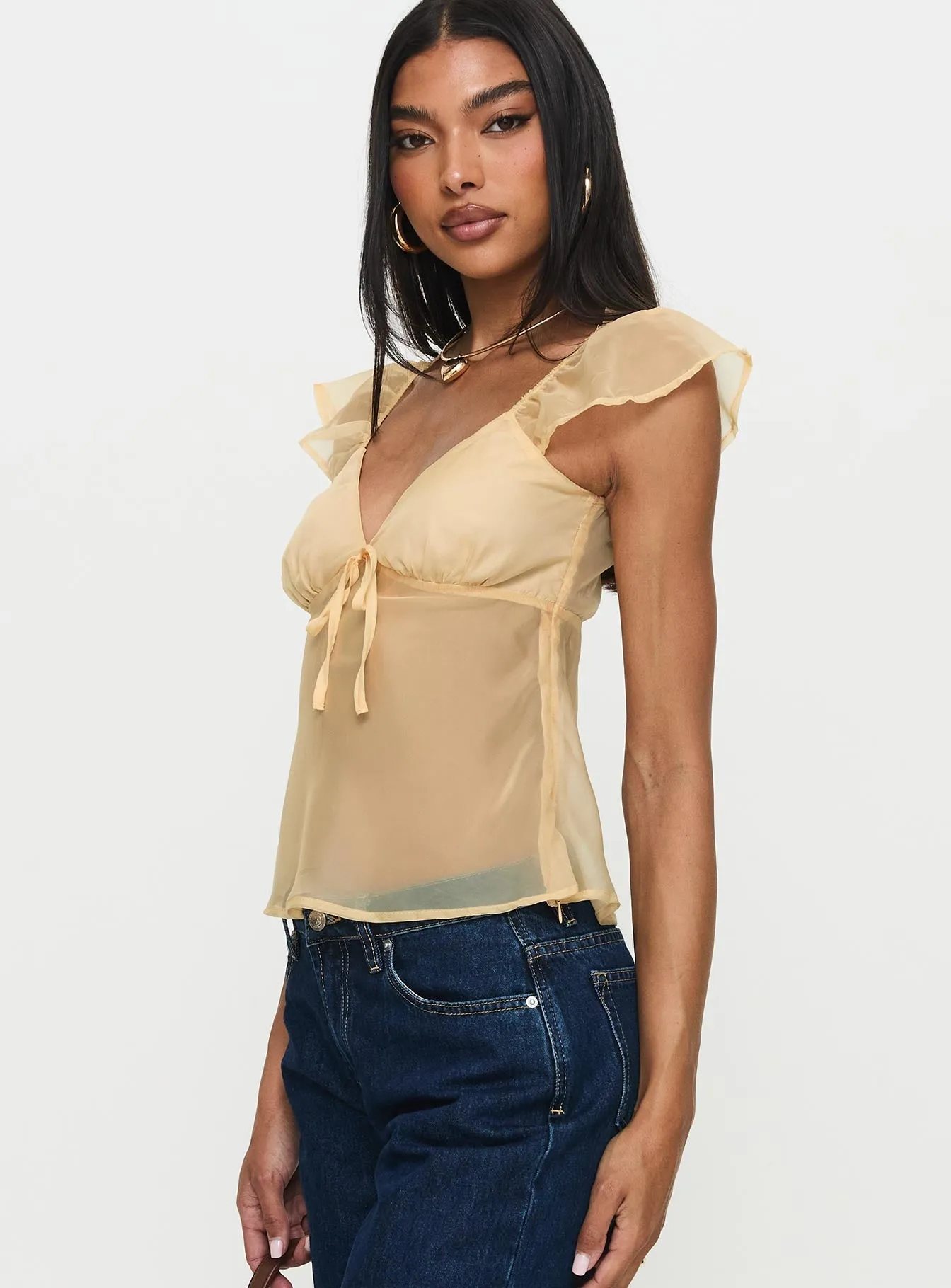 Keysia Cap Sleeve Sheer Top Apricot sold by Princess Polly product image thumbnail 4