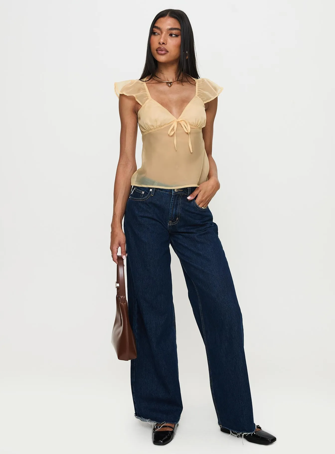 Keysia Cap Sleeve Sheer Top Apricot sold by Princess Polly product image thumbnail 3