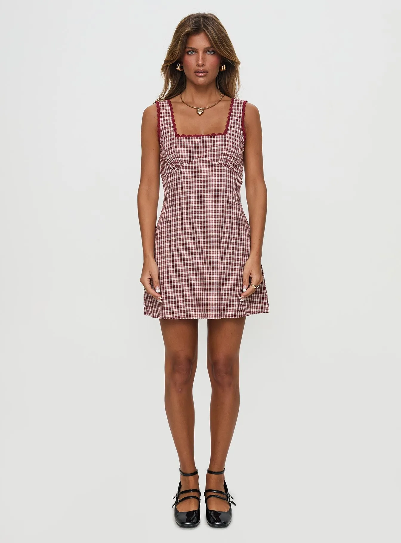 Dasha Mini Dress Red Check Petite sold by Princess Polly product image thumbnail 2