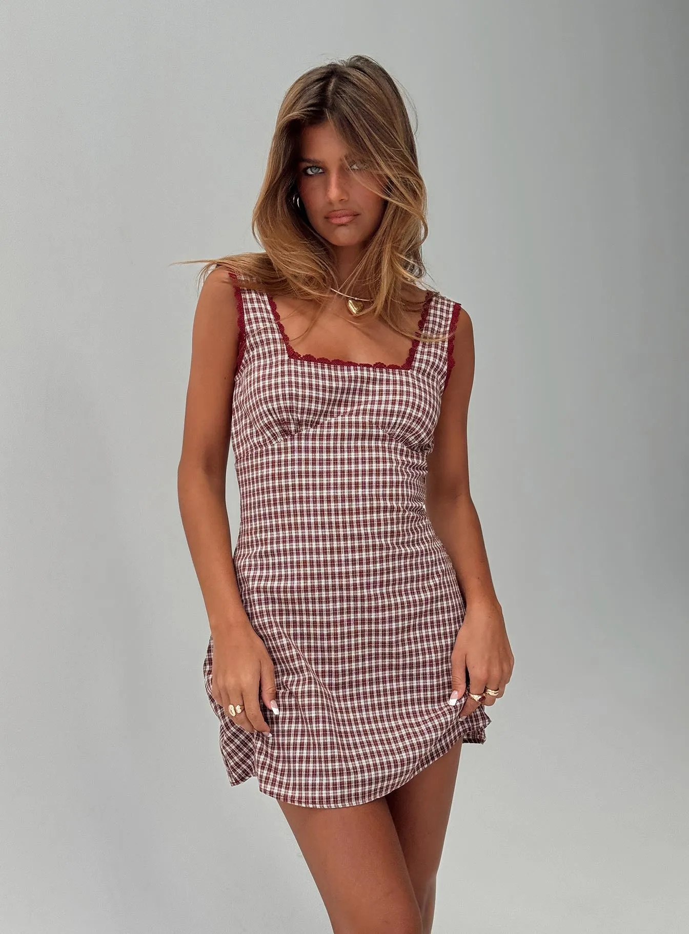 Dasha Mini Dress Red Check Petite sold by Princess Polly